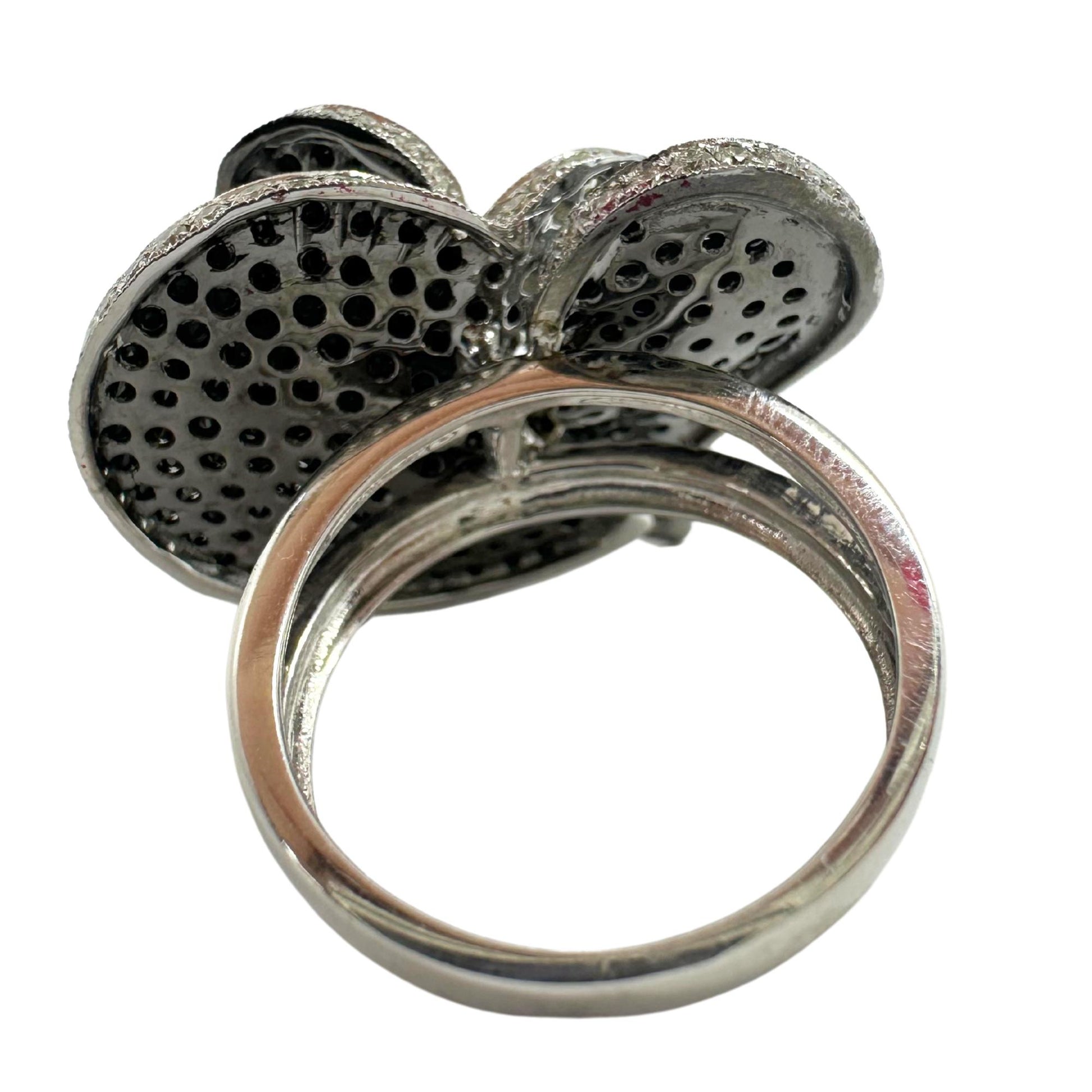 18K White Gold White and Black Diamond Heart Cocktail Ring