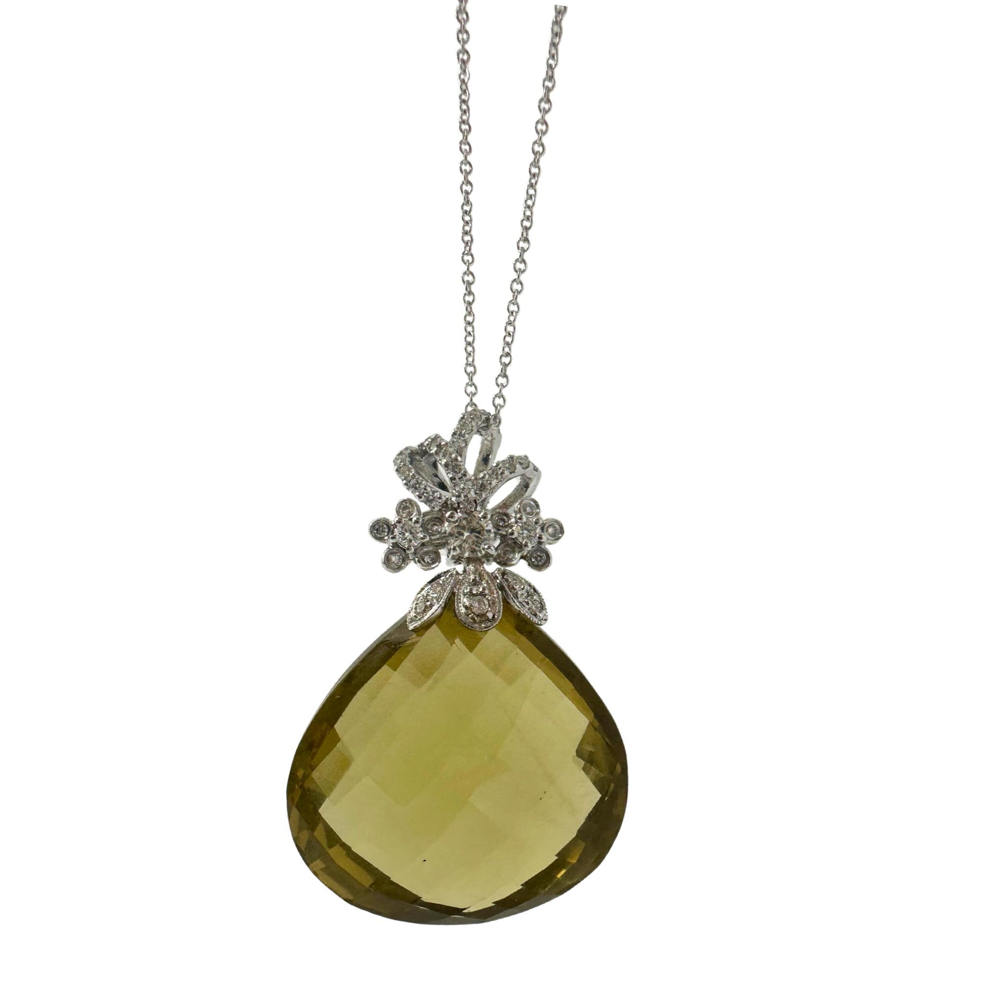 18K White Gold Diamond and Smoky Topaz Pendant Necklace
