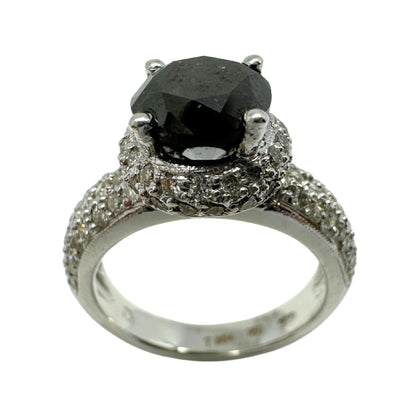 18K White Gold Black and White Diamond Ring