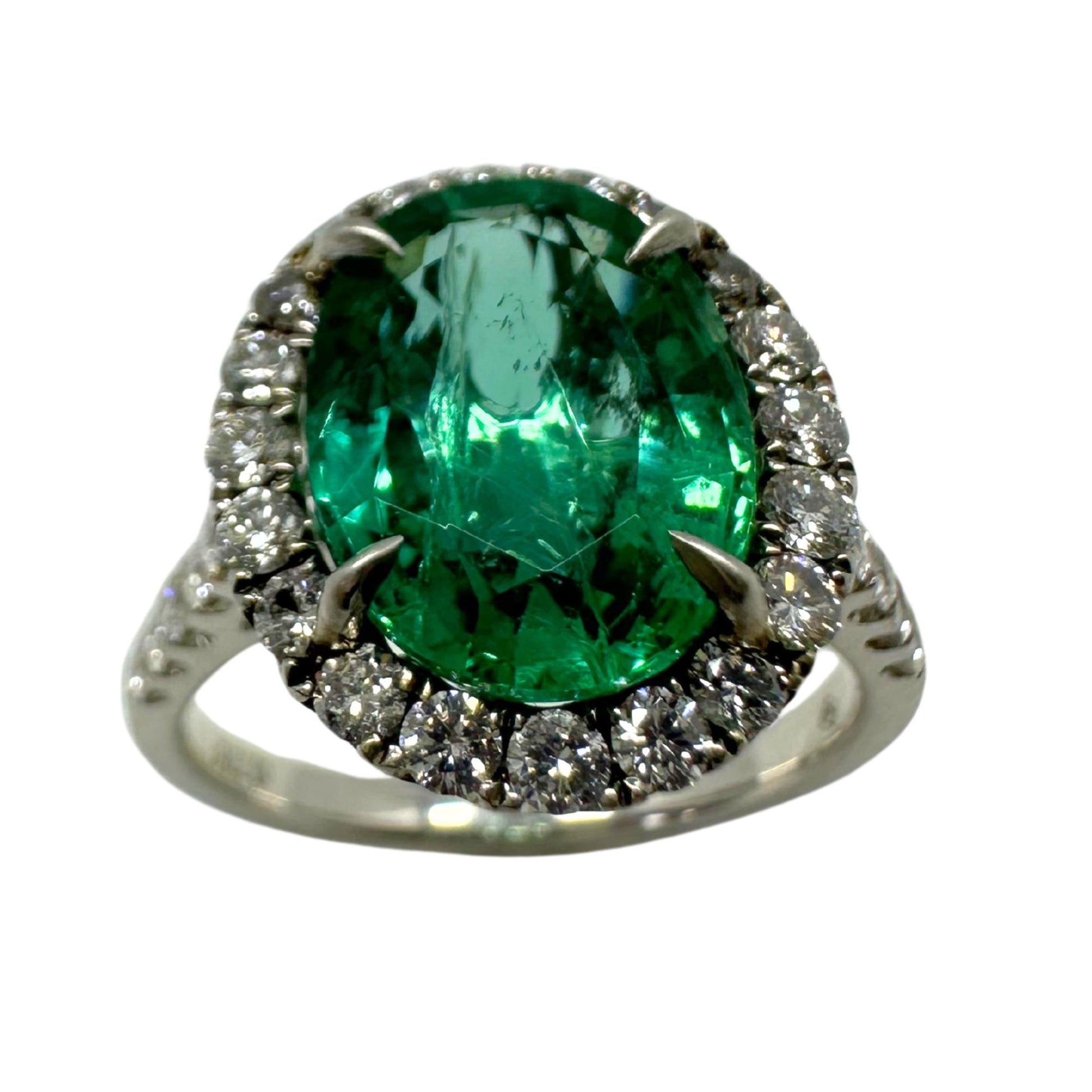 18K White Gold Diamond and Emerald Ring