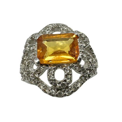 18k White Gold Yellow Sapphire and Diamond Flower Ring