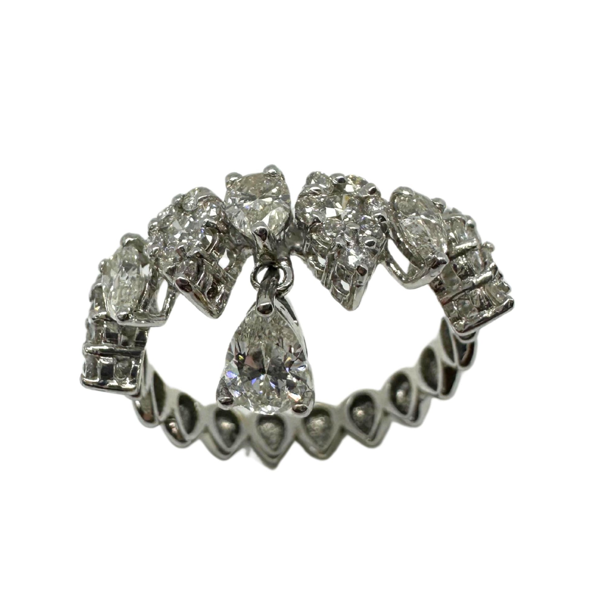 18K White Gold Pear Cut Diamond Dangling Band Ring