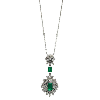 18K Two Tone Diamond and Emerald Pendant Necklace