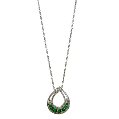 18k White Gold Diamond and Emerald Pendant Necklace
