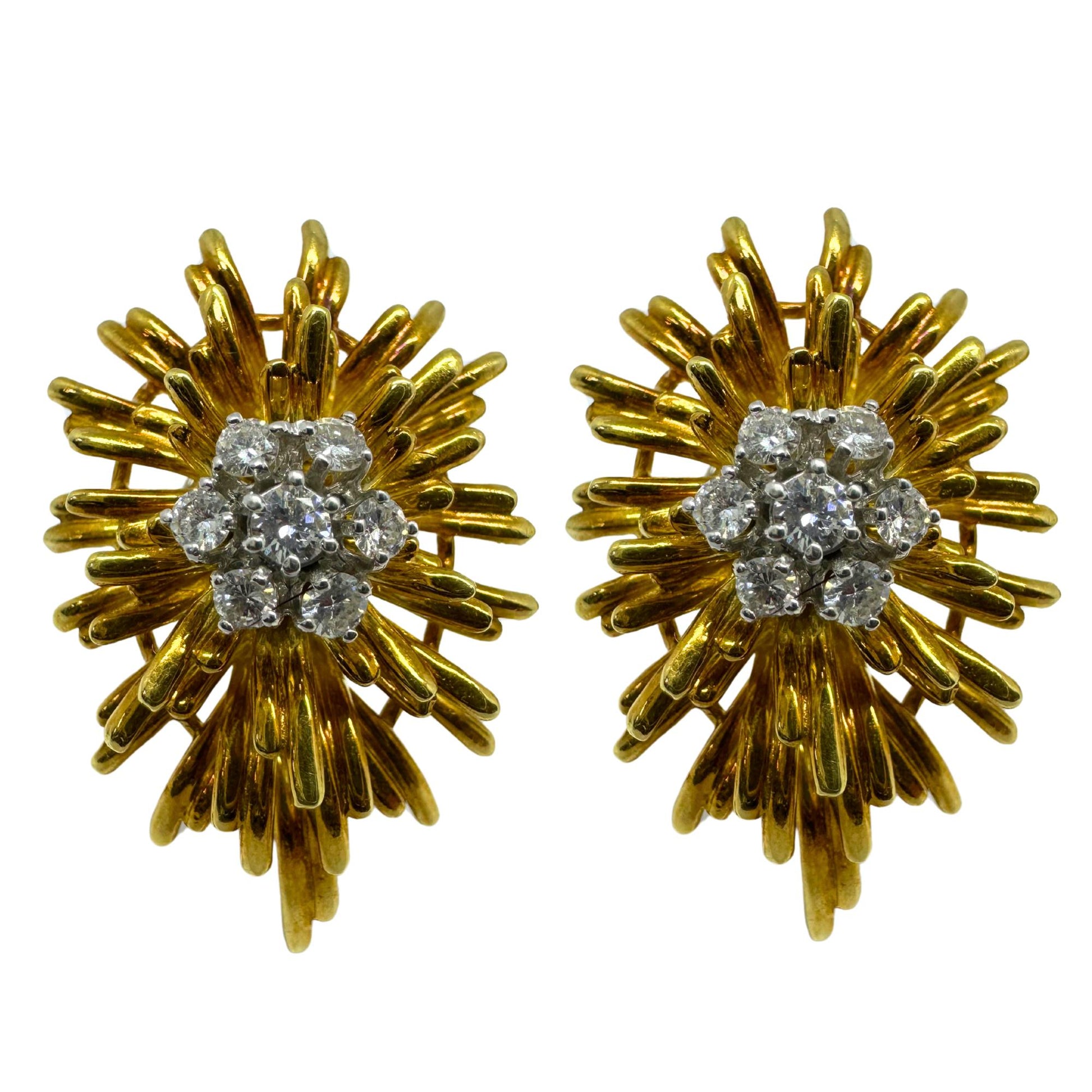 En Tremblant Estate 18K Yellow Gold Diamond Starburst Ear-Clips
