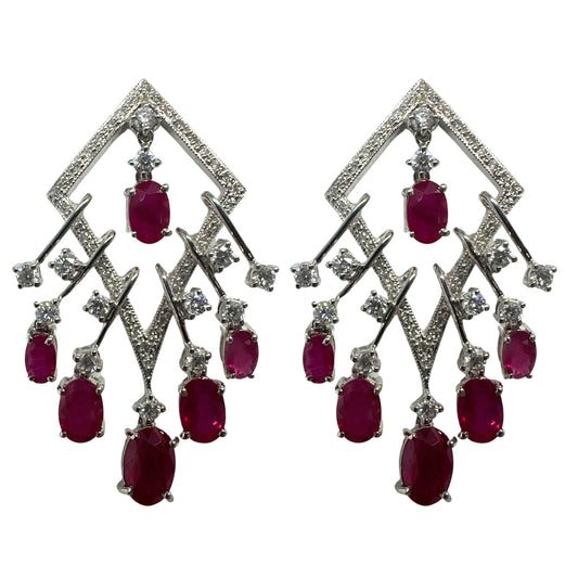 18K White Gold Diamond and Ruby Earrings