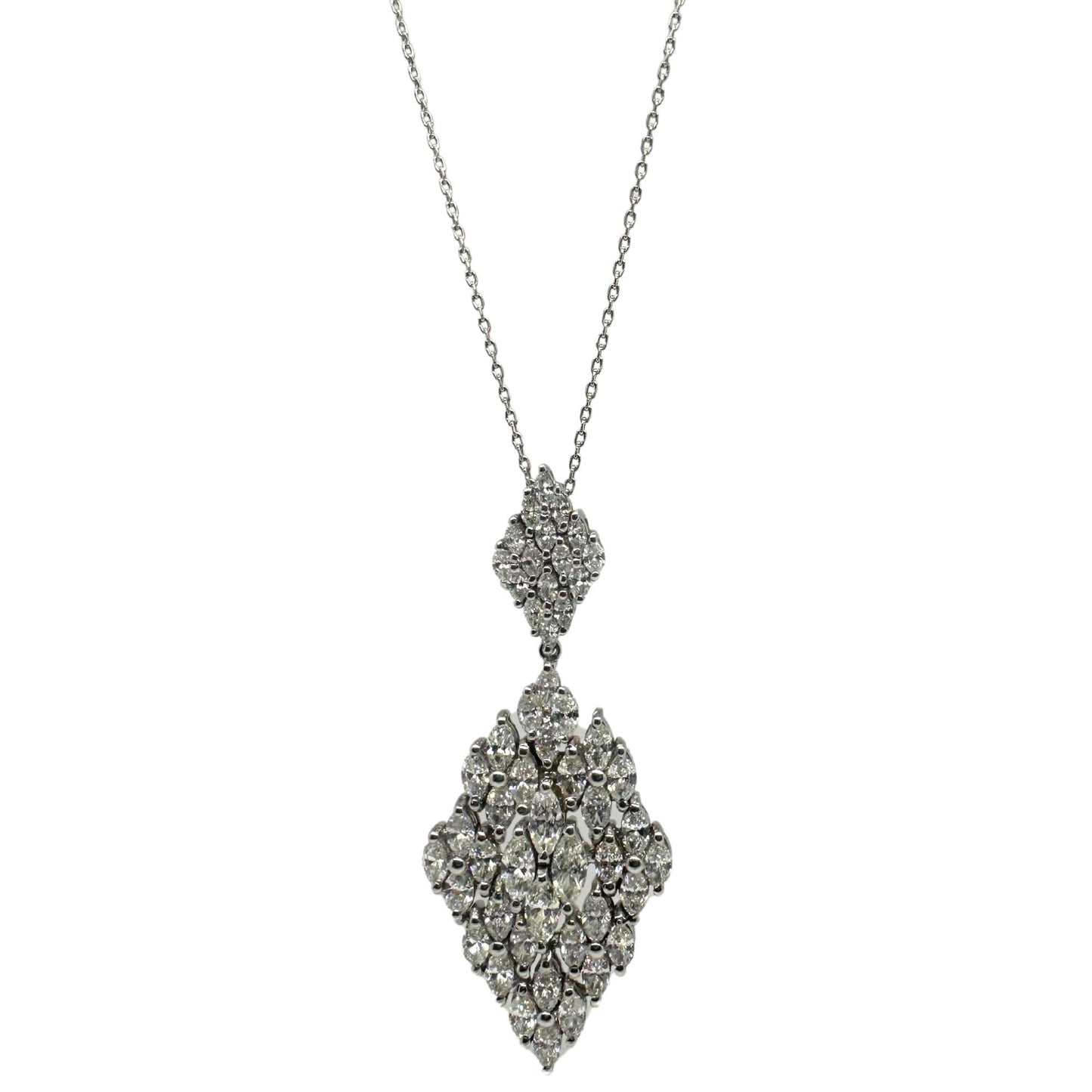 18K White Gold Marquise Cut Diamond Pendant Necklace