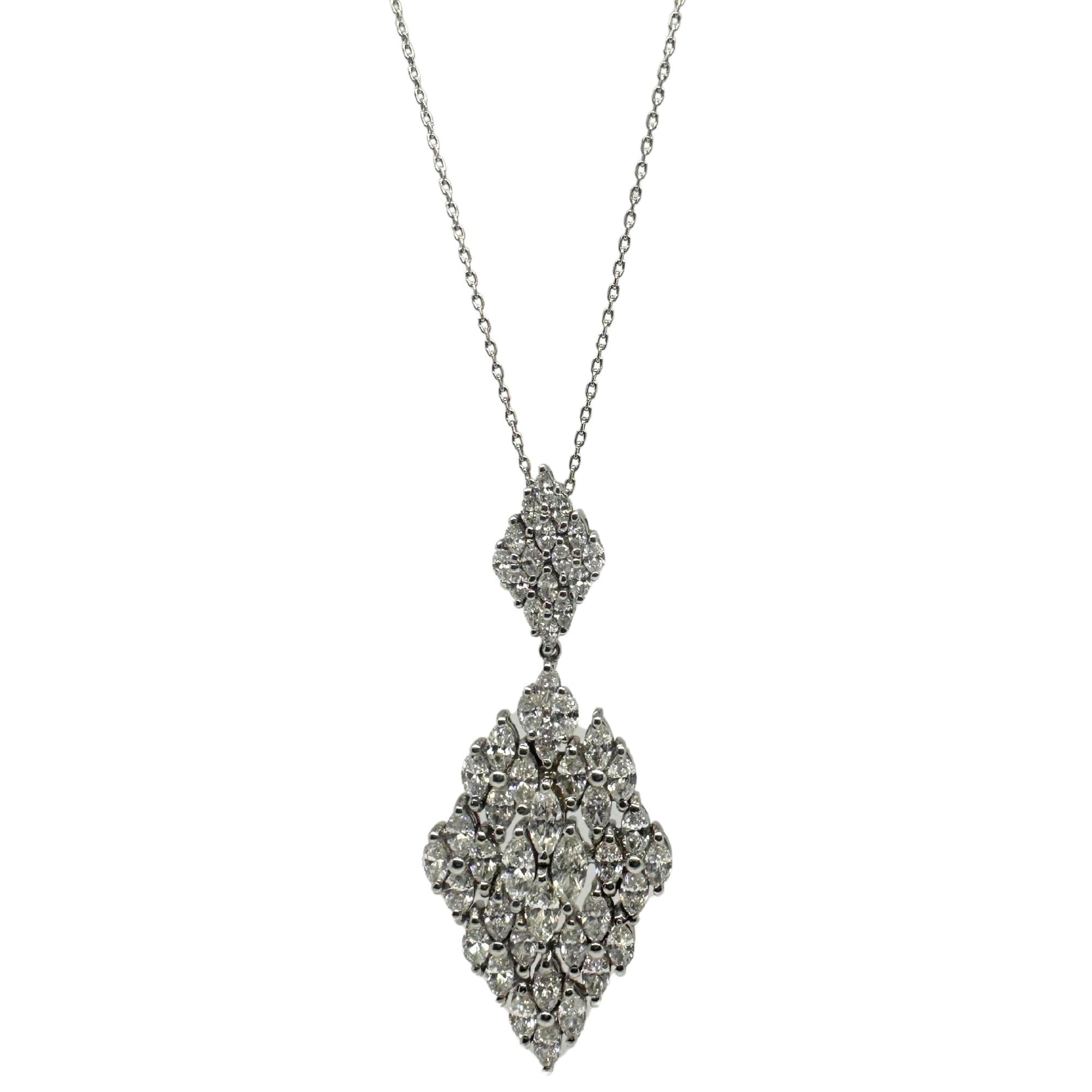 18K White Gold Marquise Cut Diamond Pendant Necklace