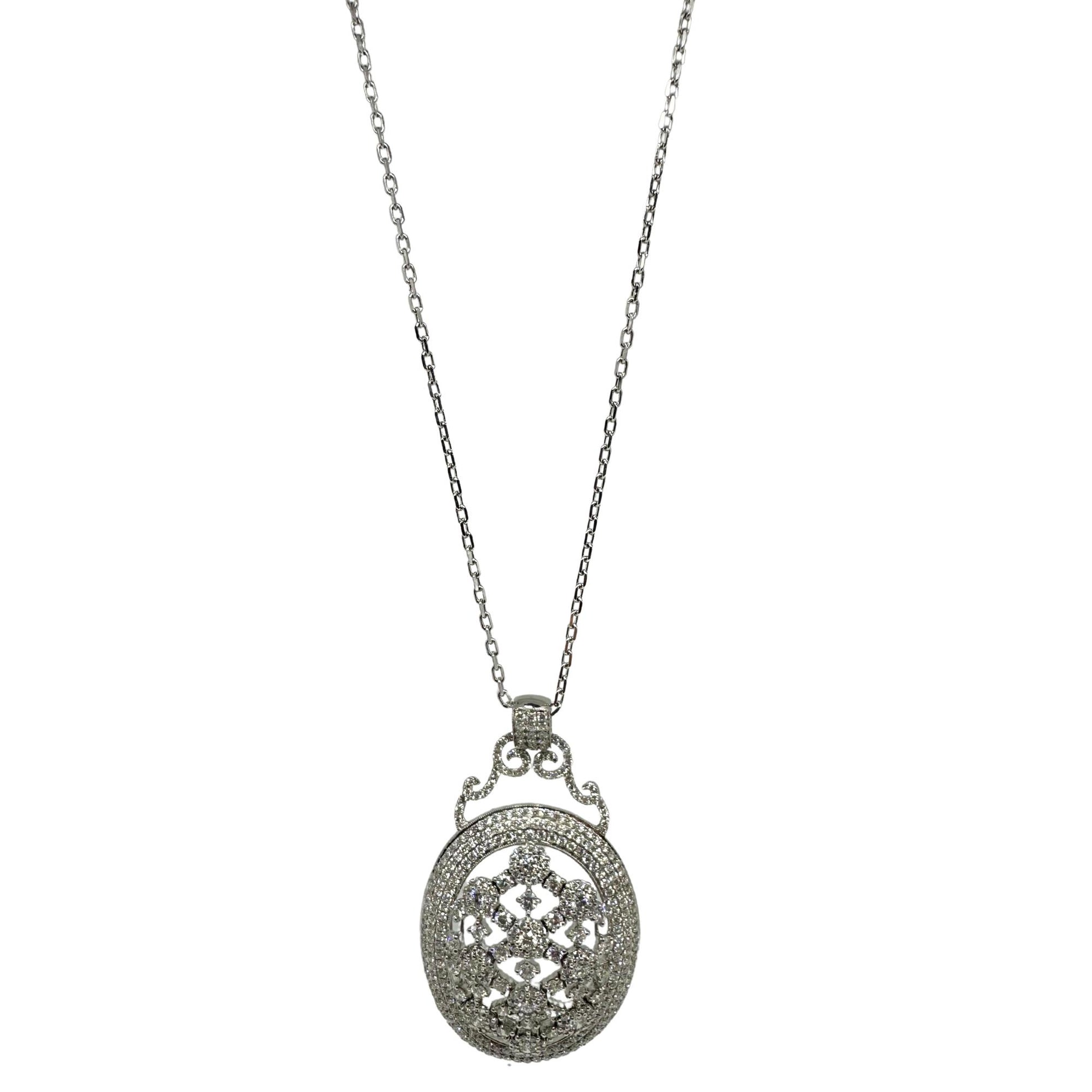 18K White Gold Diamond Dome Pendant Necklace