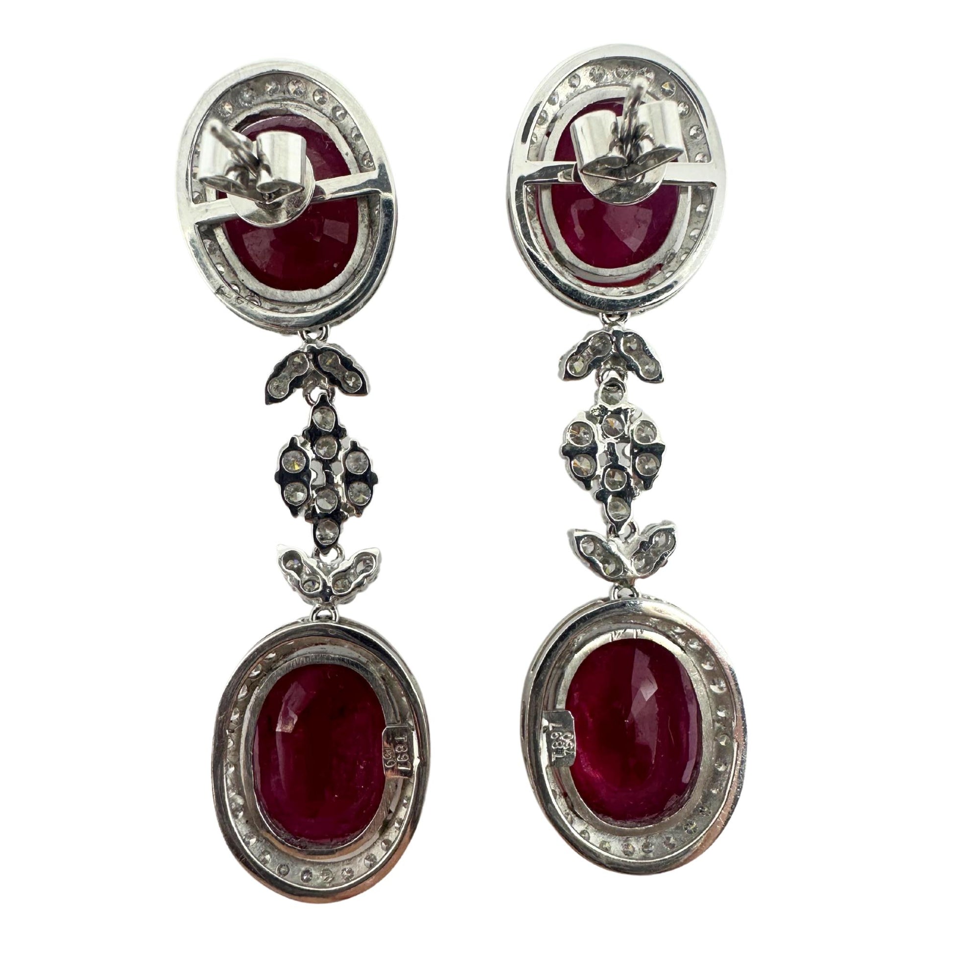 18K White Gold Diamond and African Ruby Drop Earrings