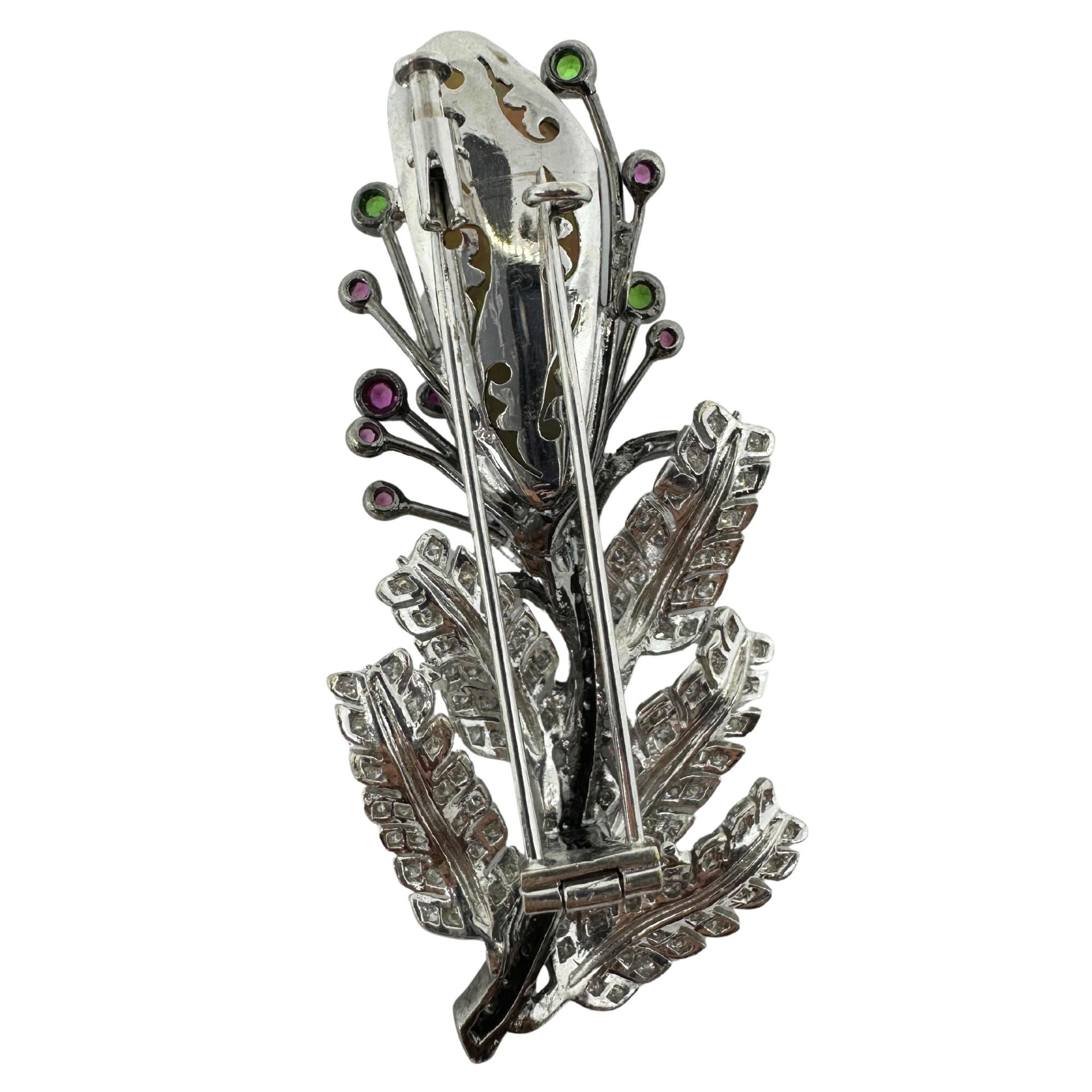 18K Diamond, Multi Sapphire and Opal Brooch