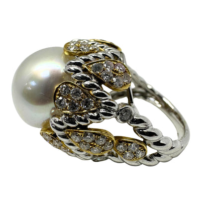 18K Two Tone Diamond and Pearl Cocktail Ring