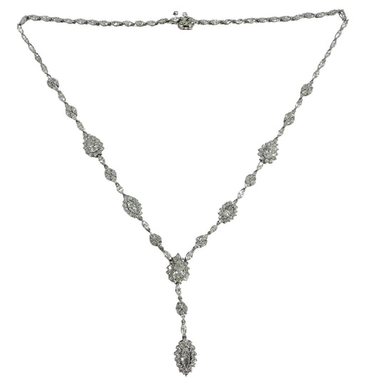 18K White Gold Marquise and Pear Cut Diamond Lariat Necklace