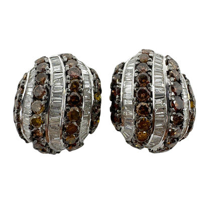 18K White Gold 9.31 Carat Tapered Baguette Cut White and Brown Diamond Earrings