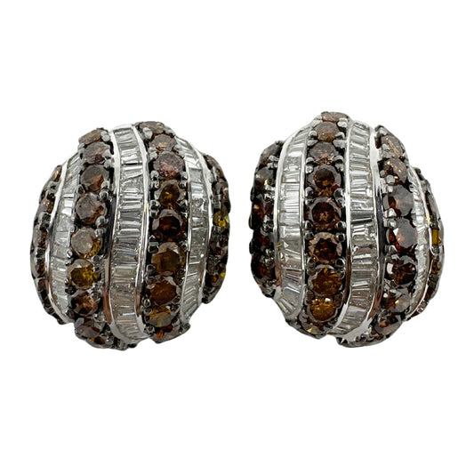 18K White Gold 9.31 Carat Tapered Baguette Cut White and Brown Diamond Earrings