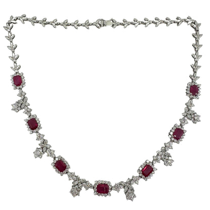 18K White Gold Diamond and Ruby Choker Necklace - 15 inches