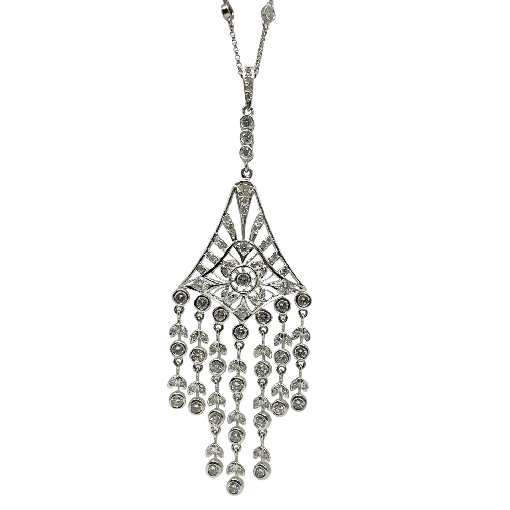 18K White Gold Diamond Pendant Chandelier Necklace