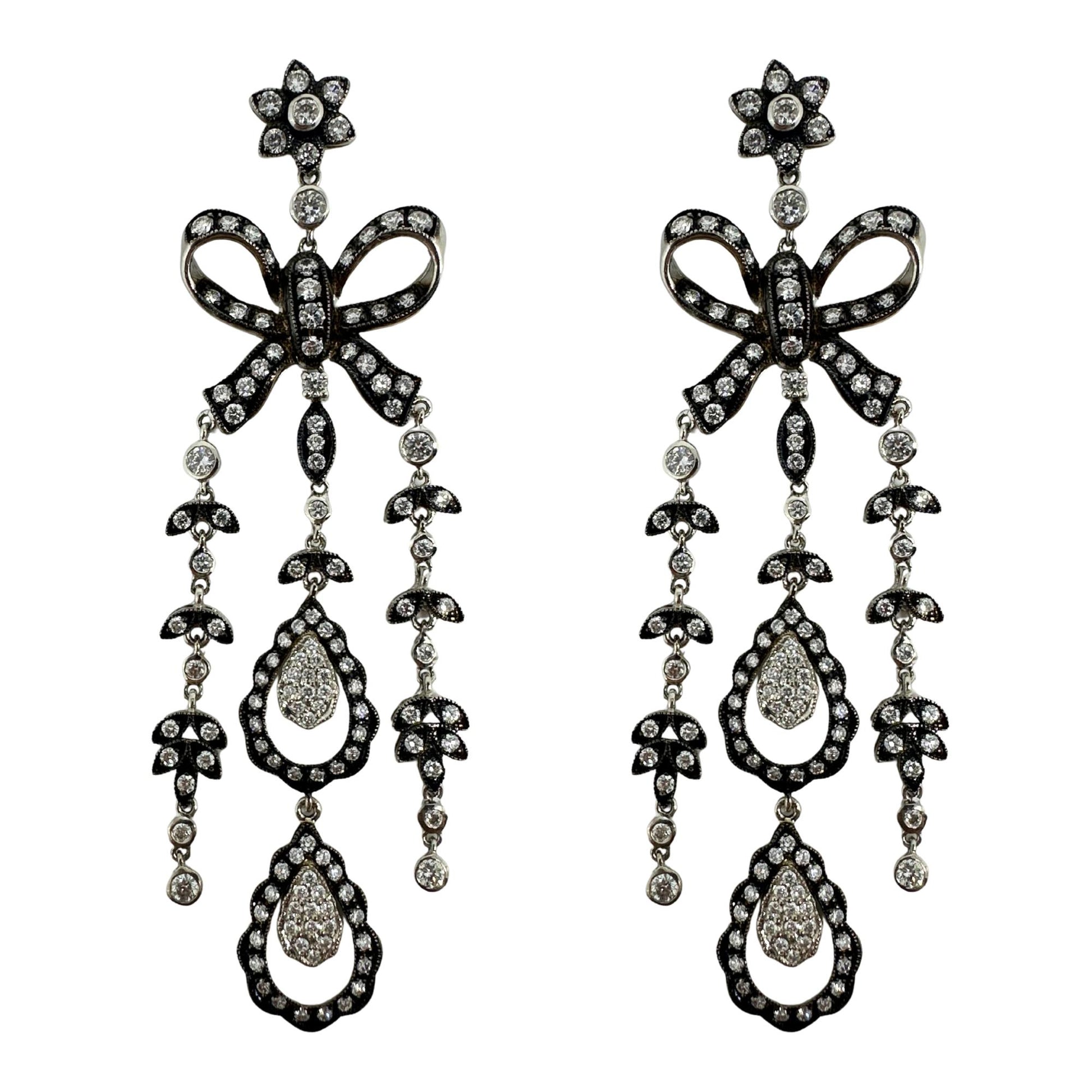 18K White Gold and Silver Top Rose Cut Diamond Drop Earrings