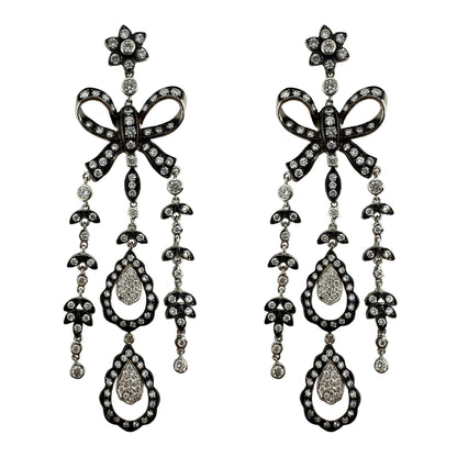 18K White Gold and Silver Top Rose Cut Diamond Drop Earrings
