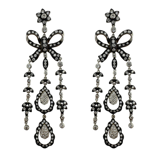18K White Gold and Silver Top Rose Cut Diamond Drop Earrings
