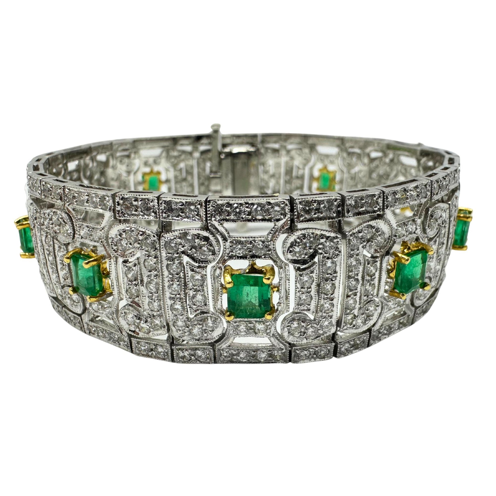 18K Two Tone Diamond and Emerald Openwork Bracelet