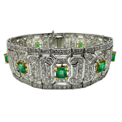 18K Two Tone Diamond and Emerald Openwork Bracelet