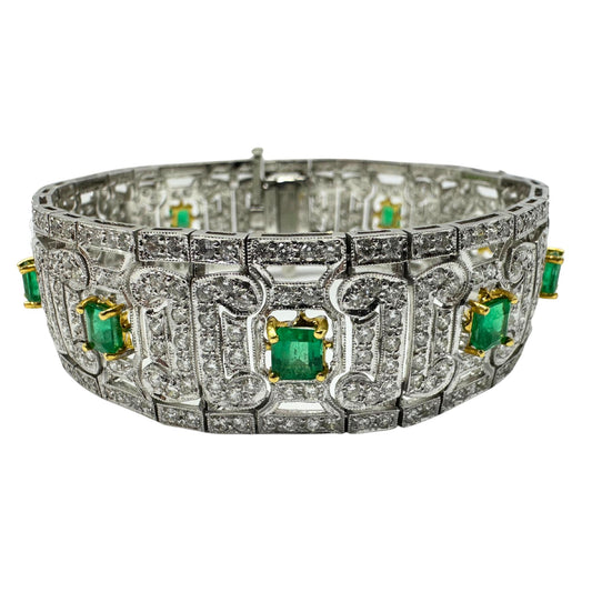 18K Two Tone Diamond and Emerald Openwork Bracelet