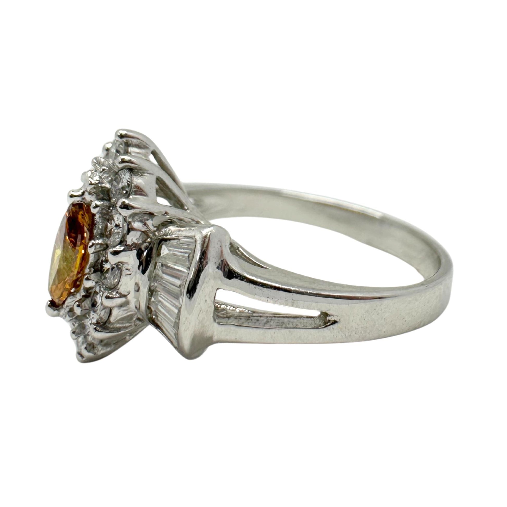 18K White Gold White and Yellow Diamond Navette Ring