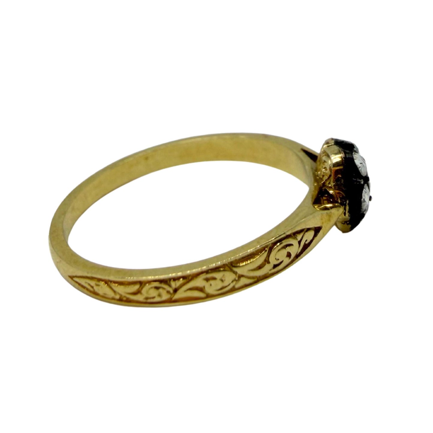 18K Yellow Gold With Silver Top 0.16 Carat Rose Cut Diamond Ring - Size 7.25