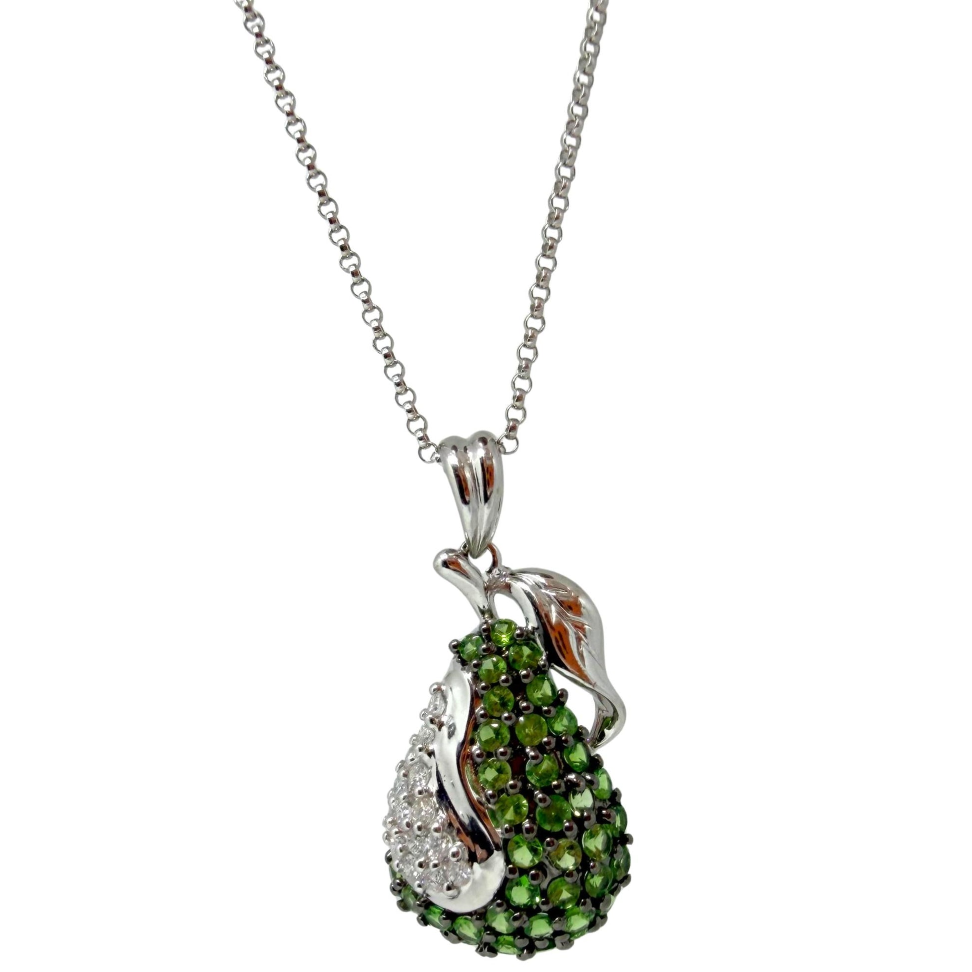 18K White Gold Diamond and Green Garnet Apple Pendant Necklace