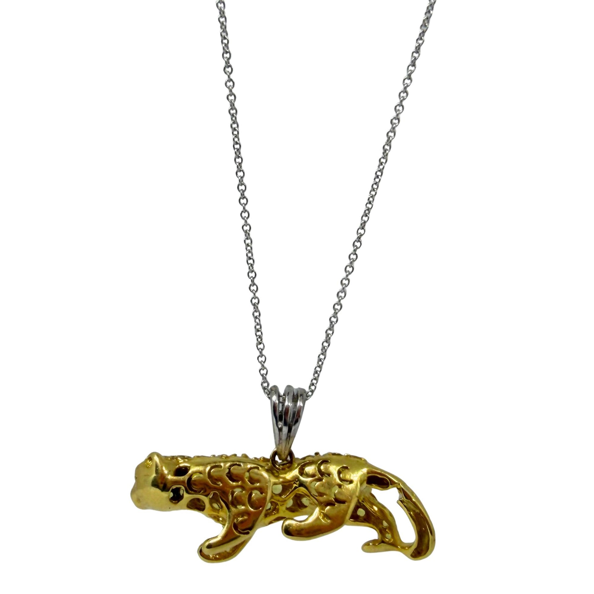18K Yellow Gold Yellow Sapphire and Diamond Panther Pendant Necklace