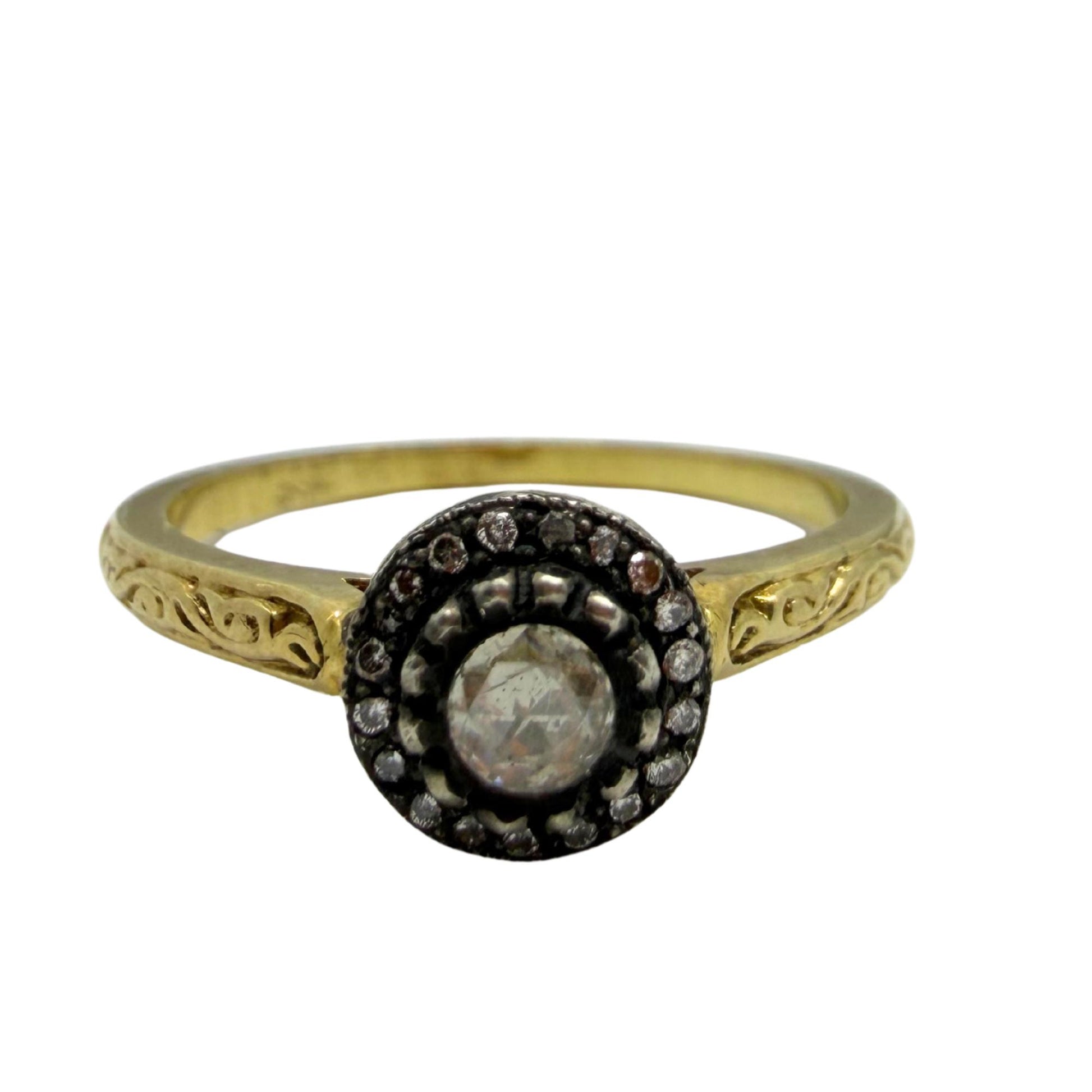 18K Yellow Gold With Silver Top .14 Carat Rose Cut Diamond Ring - Size 7