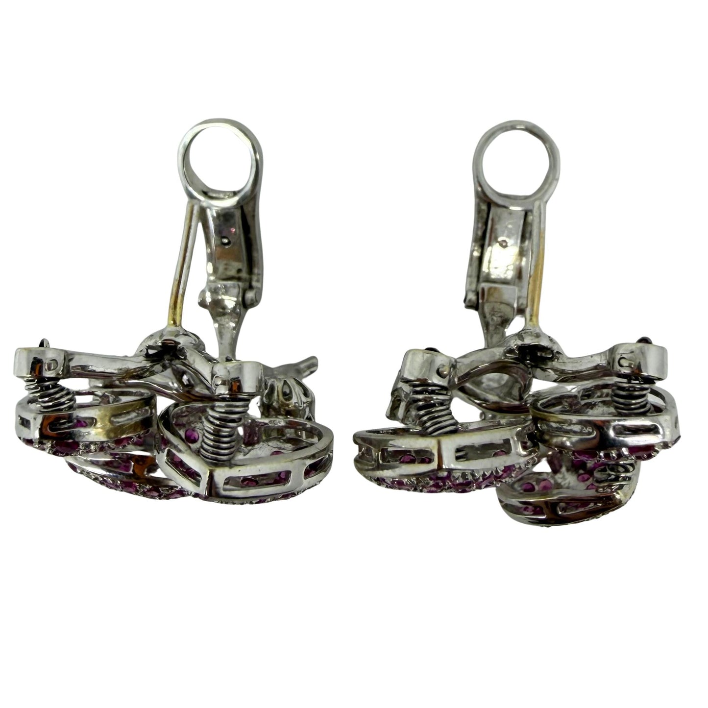 18k White Gold 3.26 Carat Pink Sapphire and Diamond Heart Spring Earrings