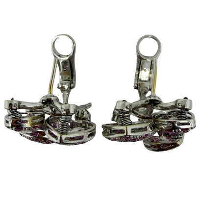 18k White Gold 3.26 Carat Pink Sapphire and Diamond Heart Spring Earrings
