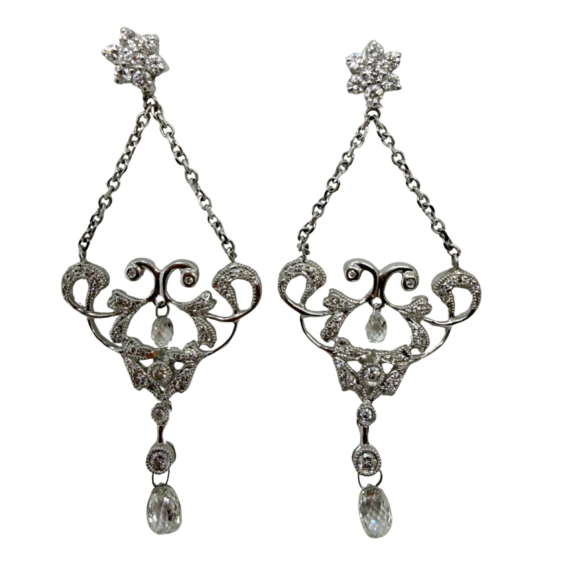 18K White Gold Briolette Diamond Chandelier Drop Earrings