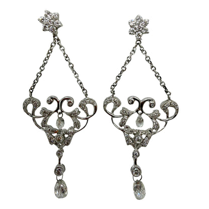 18K White Gold Briolette Diamond Chandelier Drop Earrings