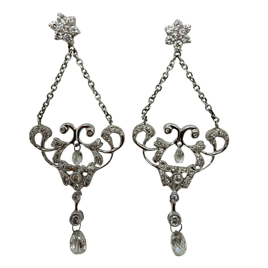 18K White Gold Briolette Diamond Chandelier Drop Earrings