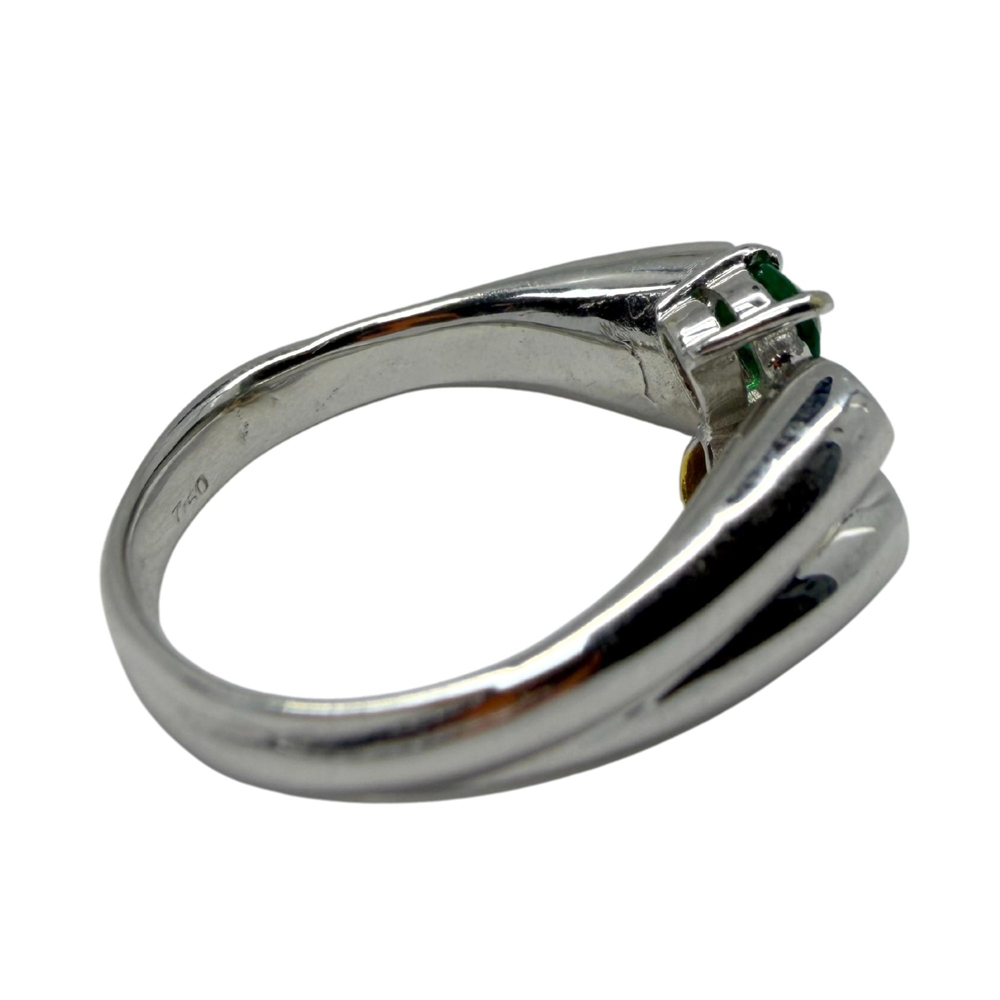 18k Pear Cut White and Yellow Diamond, and Emerald Butterfly Band Ring