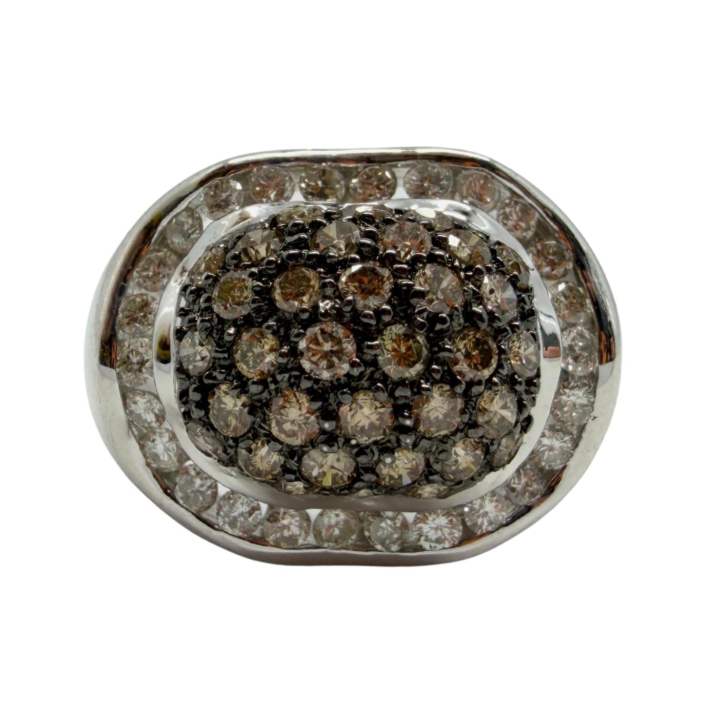 14K White Gold Brown and White Diamond Wide Band Dome Ring