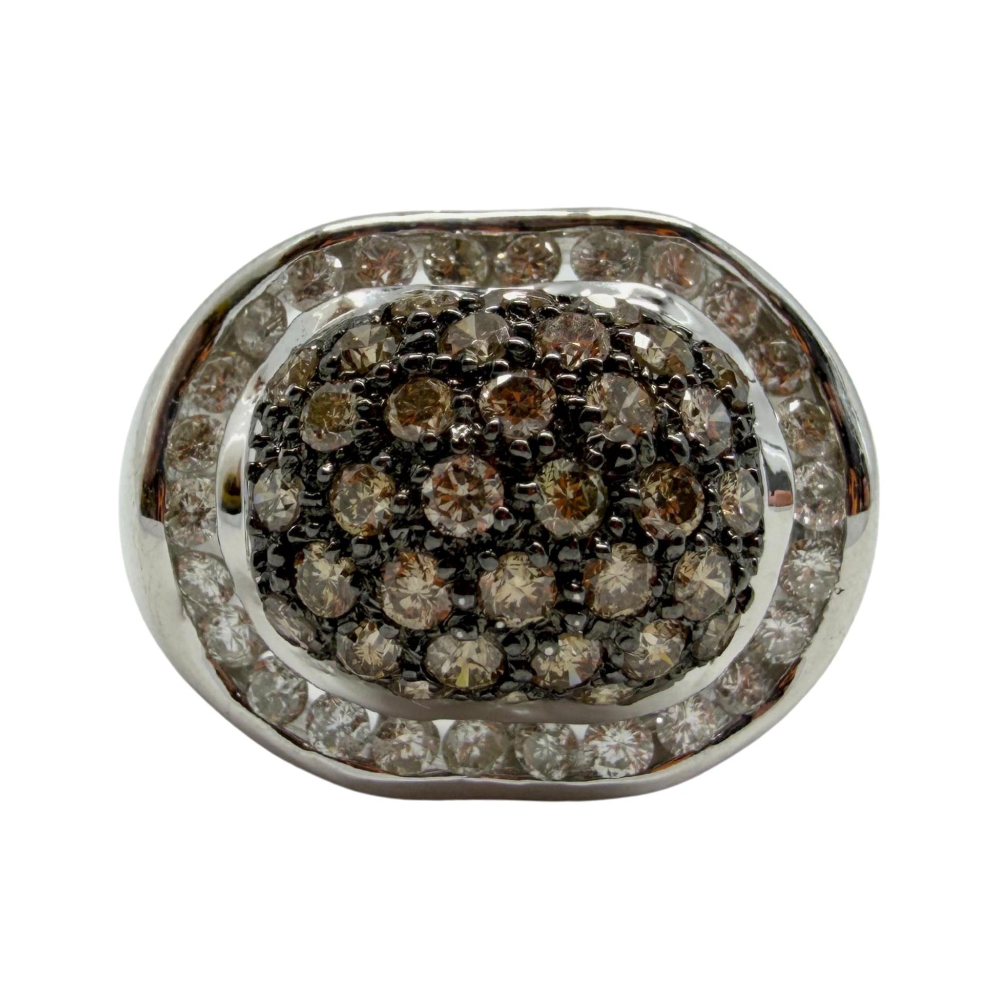 14K White Gold Brown and White Diamond Wide Band Dome Ring