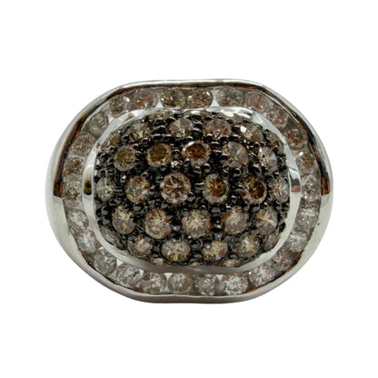 14K White Gold Brown and White Diamond Wide Band Dome Ring