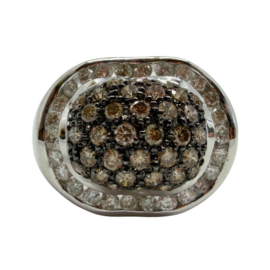 14K White Gold Brown and White Diamond Wide Band Dome Ring