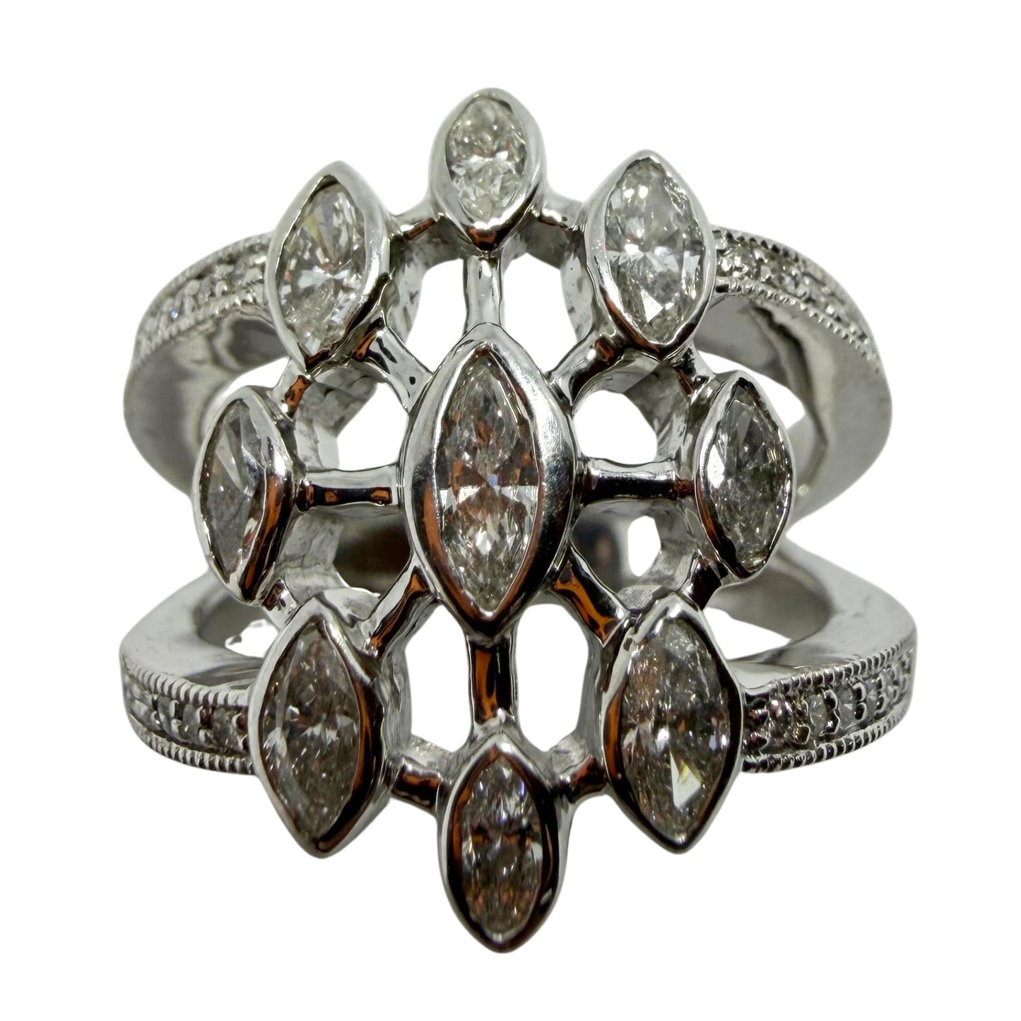 14K White Gold .93 Carat Marquise Cut Diamond Band Ring