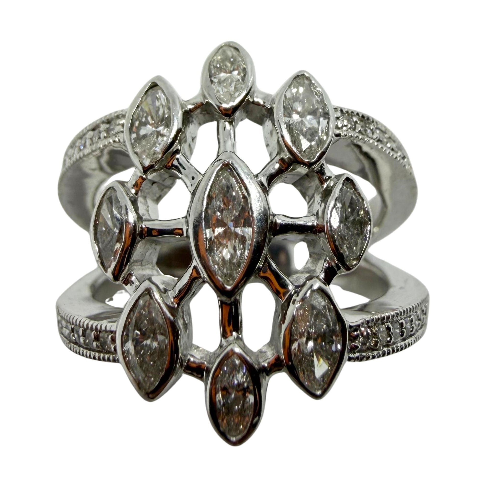 14K White Gold .93 Carat Marquise Cut Diamond Band Ring