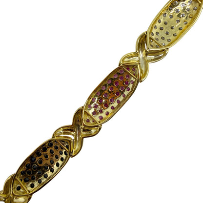 18K Yellow Gold Diamond and Multi Color Sapphire Bracelet