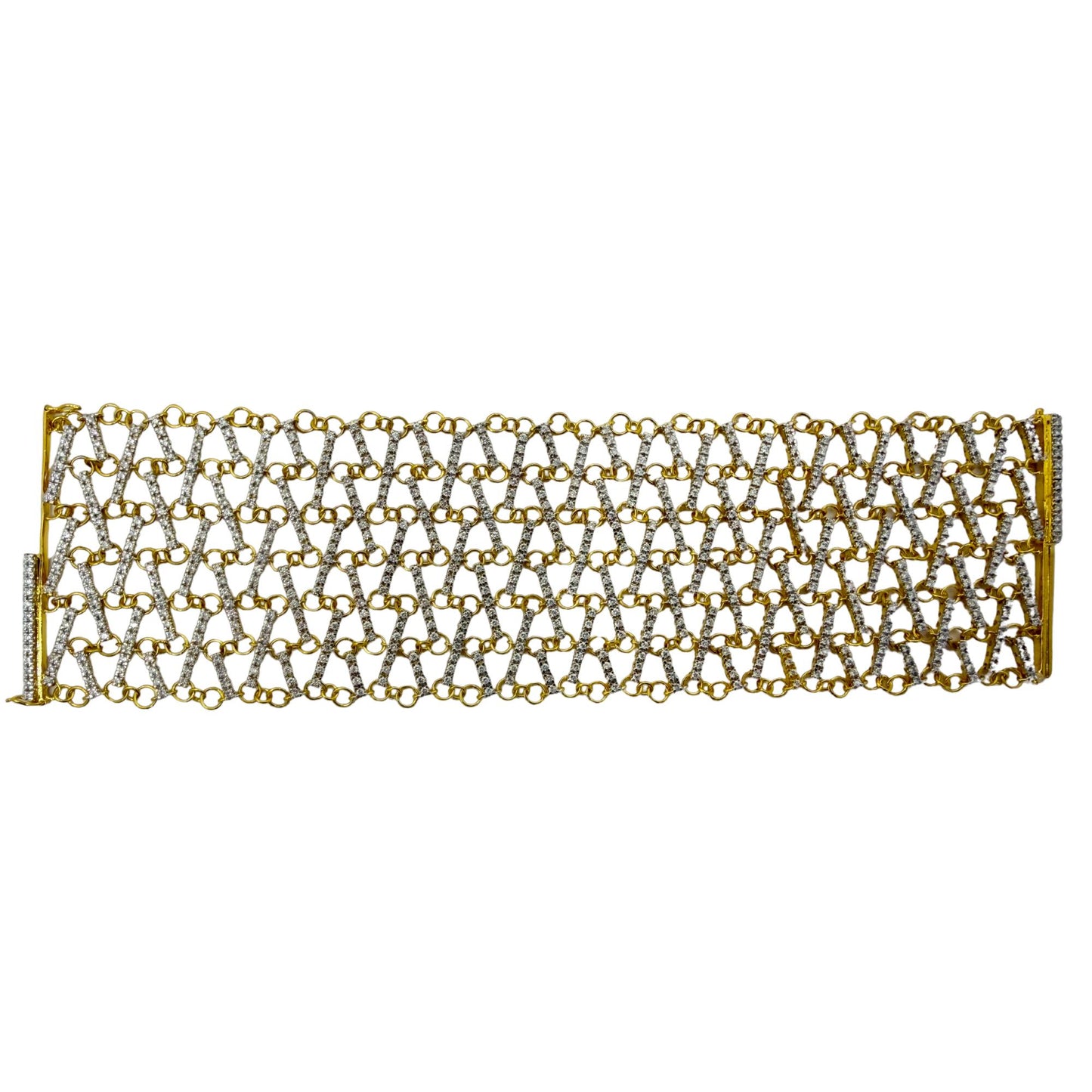 18K Yellow Gold Diamond Lattice Bracelet - 7 inches