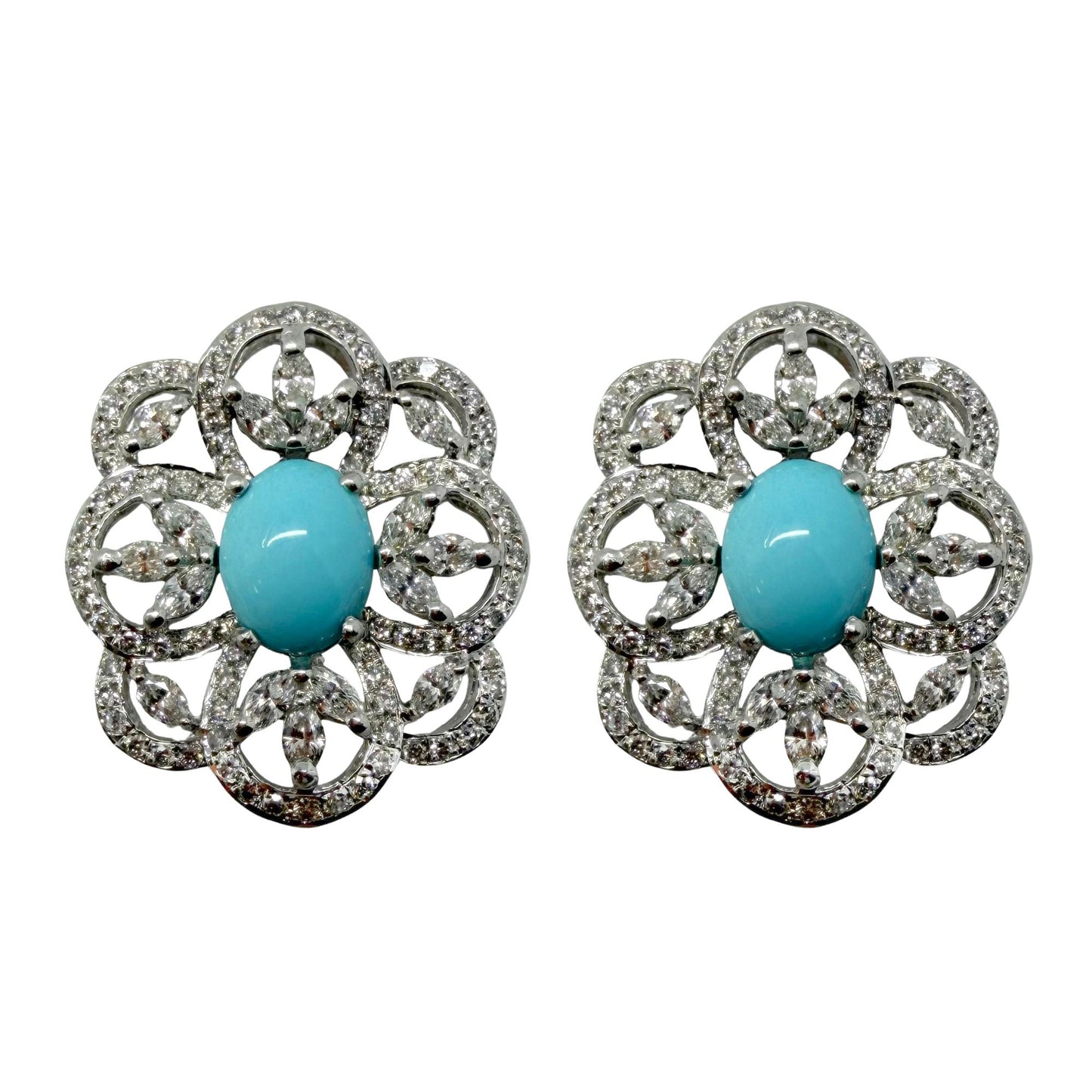 18k White Gold Diamond and Turquoise Earrings