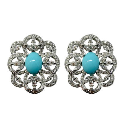 18k White Gold Diamond and Turquoise Earrings