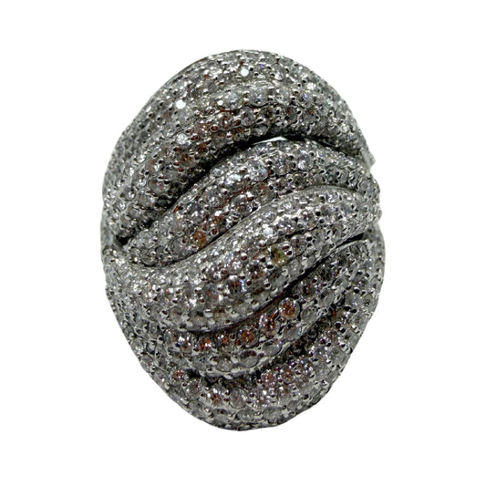 14K White Gold 3.45 Carats Diamond Wide Band Ring - Size 7.5