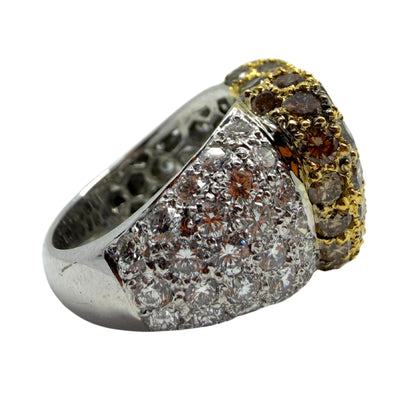 18K Two Tone Heart Shaped White and Brown Diamond Ring